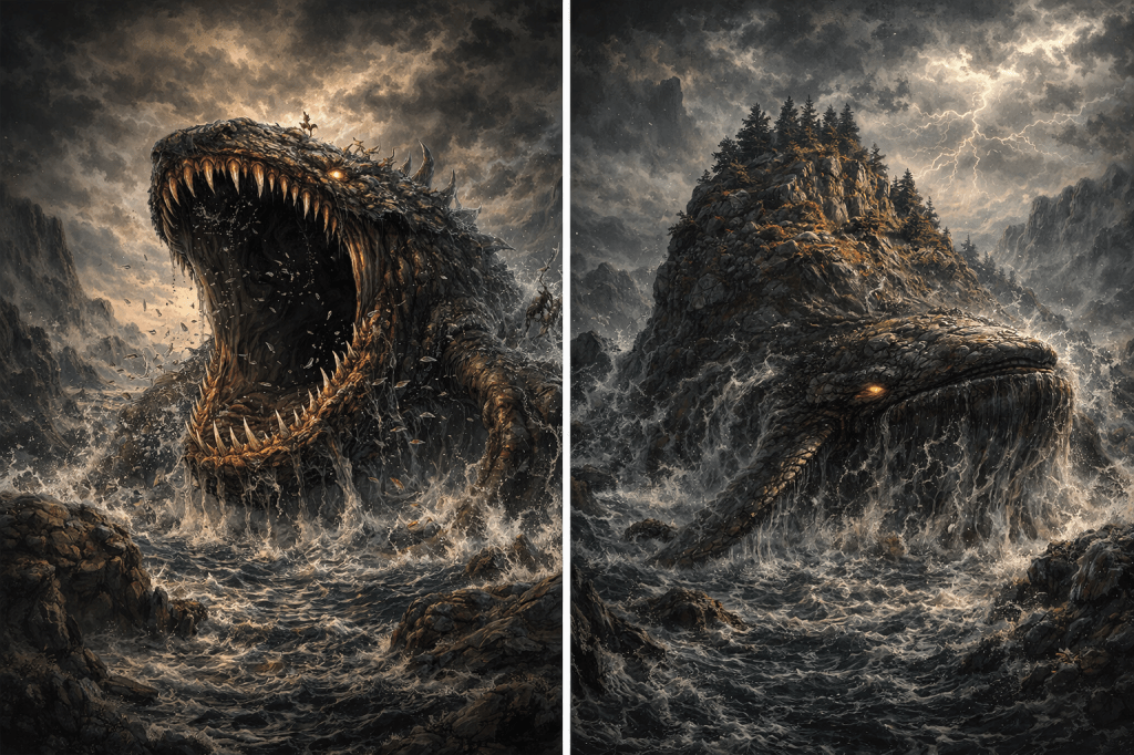 Les creatures nordiques proches du Kraken comme le Hafgufa et le Lyngbakr